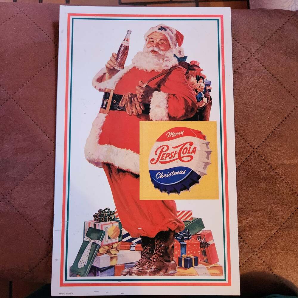 Vintage Pepsi-Cola Merry Christmas Santa Claus Metal Sign